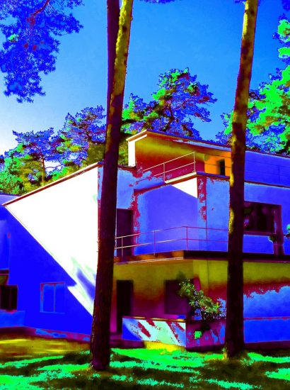 11.11.2019 Manufakturen-Blog-PopArt-Projekt: Meisterhaus Kandinsky/Klee, blau - basierend auf einem Foto des Meisterhauses in Dessau anlässlich '100 Jahre Bauhaus Weimar' im Jahr 2019 (Foto: Wigmar Bressel)