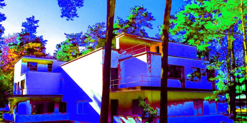 11.11.2019 Manufakturen-Blog-PopArt-Projekt: Meisterhaus Kandinsky/Klee, blau - basierend auf einem Foto des Meisterhauses in Dessau anlässlich '100 Jahre Bauhaus Weimar' im Jahr 2019 (Foto: Wigmar Bressel)