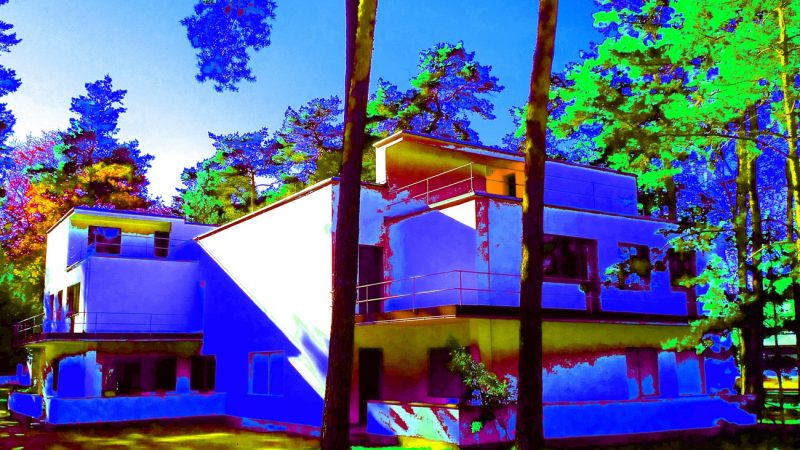 11.11.2019 Manufakturen-Blog-PopArt-Projekt: Meisterhaus Kandinsky/Klee, blau - basierend auf einem Foto des Meisterhauses in Dessau anlässlich '100 Jahre Bauhaus Weimar' im Jahr 2019 (Foto: Wigmar Bressel)