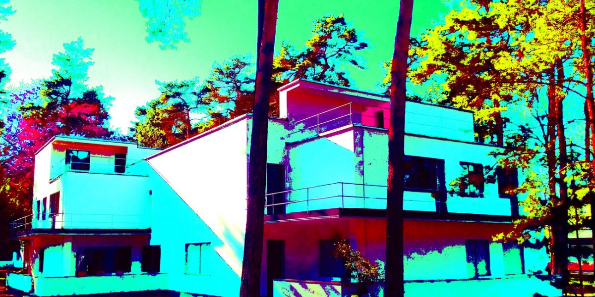 11.11.2019 Manufakturen-Blog-PopArt-Projekt: Meisterhaus Kandinsky/Klee, türkis - basierend auf einem Foto des Meisterhauses in Dessau anlässlich '100 Jahre Bauhaus Weimar' im Jahr 2019 (Foto: Wigmar Bressel)