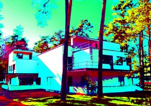 11.11.2019 Manufakturen-Blog-PopArt-Projekt: Meisterhaus Kandinsky/Klee, türkis - basierend auf einem Foto des Meisterhauses in Dessau anlässlich '100 Jahre Bauhaus Weimar' im Jahr 2019 (Foto: Wigmar Bressel)