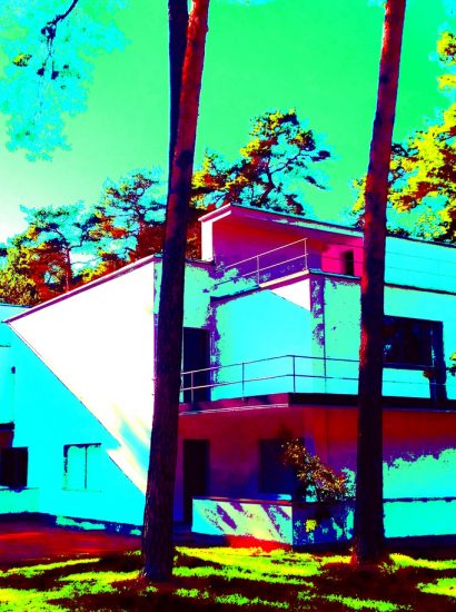 11.11.2019 Manufakturen-Blog-PopArt-Projekt: Meisterhaus Kandinsky/Klee, türkis - basierend auf einem Foto des Meisterhauses in Dessau anlässlich '100 Jahre Bauhaus Weimar' im Jahr 2019 (Foto: Wigmar Bressel)