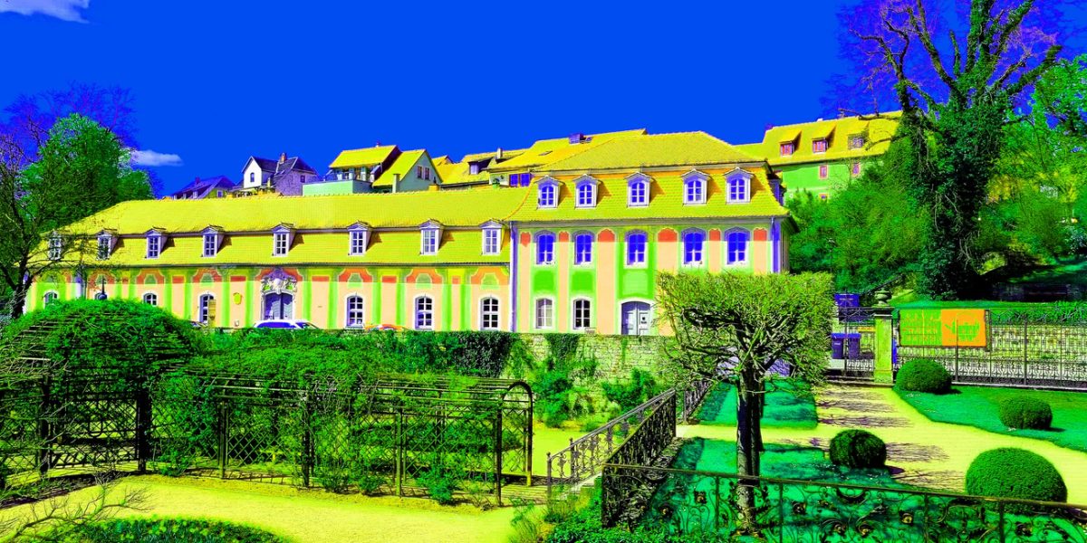 18.11.2022 Manufakturen-Blog-PopArt-Projekt: Keramik-Werkstatt, gelb - basierend auf einem Foto des Marstalls der Dornburger Schlösser, in dem von 1920 bis 1925 die Keramik-Werkstatt des Bauhauses Weimar untergebracht war (Foto: Wigmar Bressel)