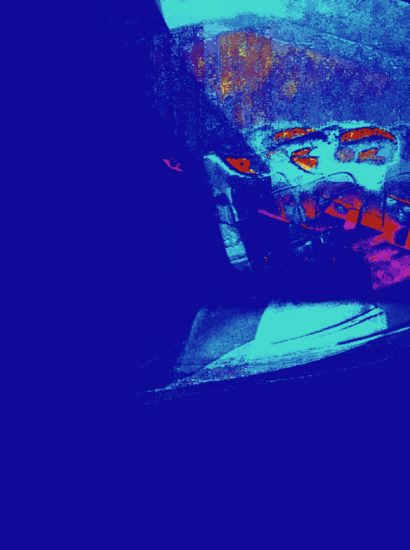 24.01.2022 Manufakturen-Blog-PopArt-Projekt: Bügeleisen, blau II - basierend auf einem Foto von Martin Specht in der Produktion der Lauterbacher Hemdenmanufaktur von Campe & Ohff (Grafik: Wigmar Bressel)