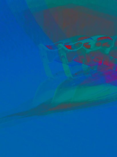 20.07.2020 Manufakturen-Blog-PopArt-Projekt: Bügeleisen, blau - basierend auf einem Foto von Martin Specht in der Produktion der Lauterbacher Hemdenmanufaktur von Campe & Ohff (Grafik: Wigmar Bressel)