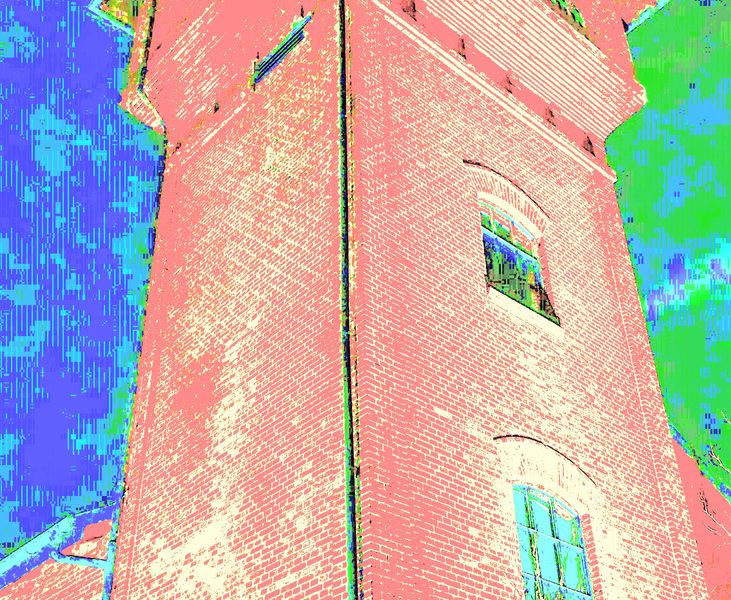 28.01.2023 Manufakturen-Blog-PopArt-Projekt: Eisenhütte Augustfehn, lachsfarben - basierend auf einem Foto vom berühmten Industriedenkmal in Ostfriesland bei Nacht (Foto: Wigmar Bressel)