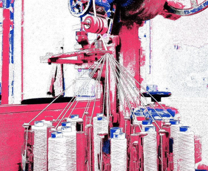 10.02.2023 Manufakturen-Blog-PopArt-Projekt: Maschine IV (Kordelmaschine), himbeerrot - basierend auf einem Foto aus der Leinenmanufaktur Hoffmann Neukirch/Lausitz (Foto: Wigmar Bressel)