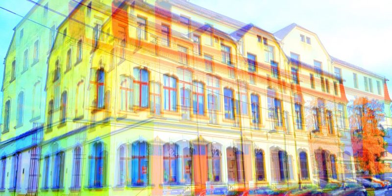 28.12.2022 Manufakturen-Blog-PopArt-Projekt: Leinenweberei Hoffmann, lachsfarben - basierend auf einem Foto der Betriebsstätte in Neukirch in der Lausitz (Foto: Wigmar Bressel)