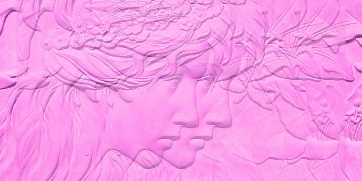 08.12.2022 Manufakturen-Blog-PopArt-Projekt: Mädchenkopf mit Lilie, pink - basierend auf einem Foto einer Kachel der Majolika-Manufaktur Cadinen nach einem Entwurf von Ludwig Manzel um 1905; das Original hängt im Ostpreußischen Landesmuseum in Lüneburg. (Foto: Wigmar Bressel)