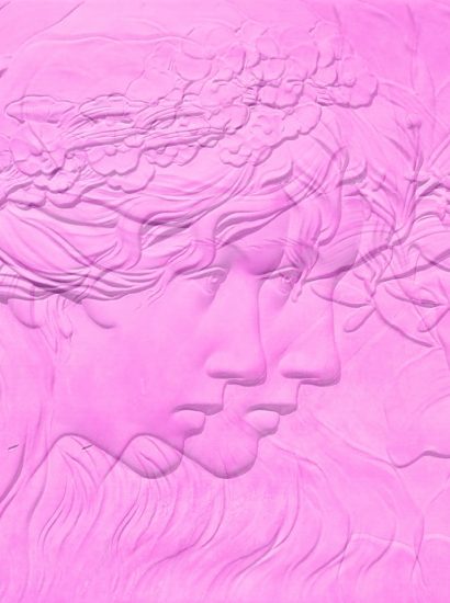 08.12.2022 Manufakturen-Blog-PopArt-Projekt: Mädchenkopf mit Lilie, pink - basierend auf einem Foto einer Kachel der Majolika-Manufaktur Cadinen nach einem Entwurf von Ludwig Manzel um 1905; das Original hängt im Ostpreußischen Landesmuseum in Lüneburg. (Foto: Wigmar Bressel)