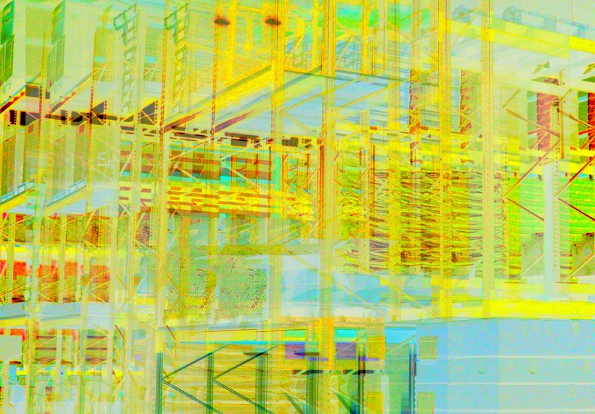 13.03.2021 Manufakturen-Blog-PopArt-Projekt: Hochregallager I, gelb - basierend auf einem Foto in der Produktion der Matratzen-Manufaktur Wulff Med Tec in Fedderingen - 'made in Dithmarschen' (Foto: Wigmar Bressel)