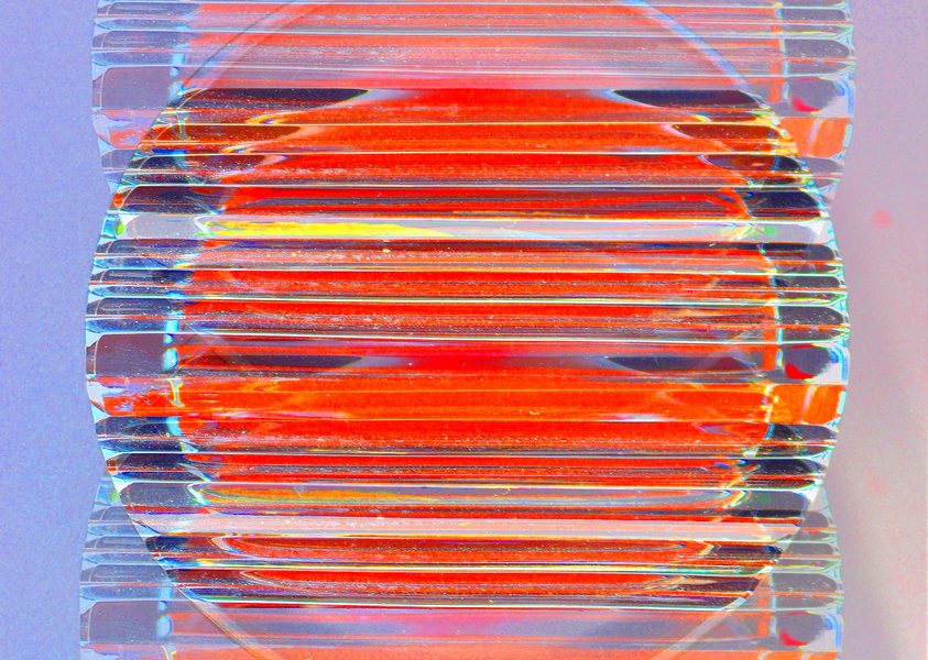 Manufakturen-Blog-PopArt-Projekt: Whisky-Tumbler, orange - basierend auf einem Foto des Bodens eines Whisky-Tumblers aus der Dorotheenhütte Wolfach (Foto: Wigmar Bressel)