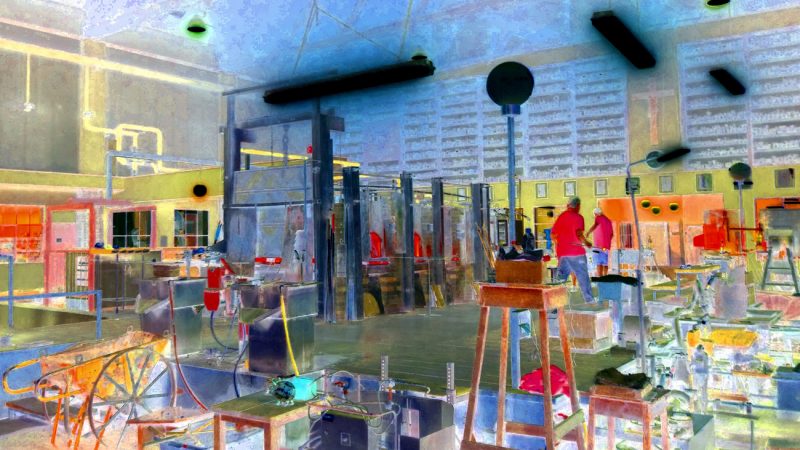 10.10.2019 Manufakturen-Blog-PopArt-Projekt: Der alte Glasofen, pastell - basierend auf einem Foto von Martin Specht in der Freiherr von Poschinger Glasmanufaktur in Frauenau (Grafik: Wigmar Bressel)