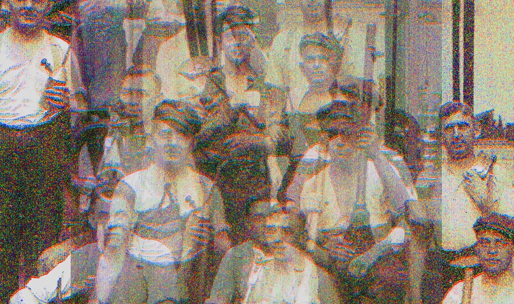 02.06.2021 Manufakturen-Blog-PopArt-Projekt: Mitarbeiter I, sandfarben - basierend auf einem historischen Foto aus dem Jahr 1926 von Mitarbeitern der Silberwarenmanufaktur Koch & Bergfeld in Bremen (Repro: Wigmar Bressel)