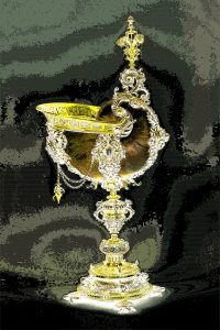 01.10.2019 Manufakturen-Blog-PopArt-Projekt: Nautilusmuschel-Pokal, bronze - basierend auf einem Foto von Michael Bahlo von Koch & Bergfelds Nautilusmuschel-Pokal aus dem 19. Jahrhundert, klassische Gründerzeit-Kunst... (Grafik: Wigmar Bressel)
