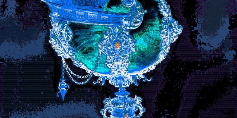 30.05.2021 Manufakturen-Blog-PopArt-Projekt: Nautilusmuschel-Pokal, bronze - basierend auf einem Foto von Michael Bahlo von Koch & Bergfelds Nautilusmuschel-Pokal aus dem 19. Jahrhundert, klassische Gründerzeit-Kunst... (Grafik: Wigmar Bressel)