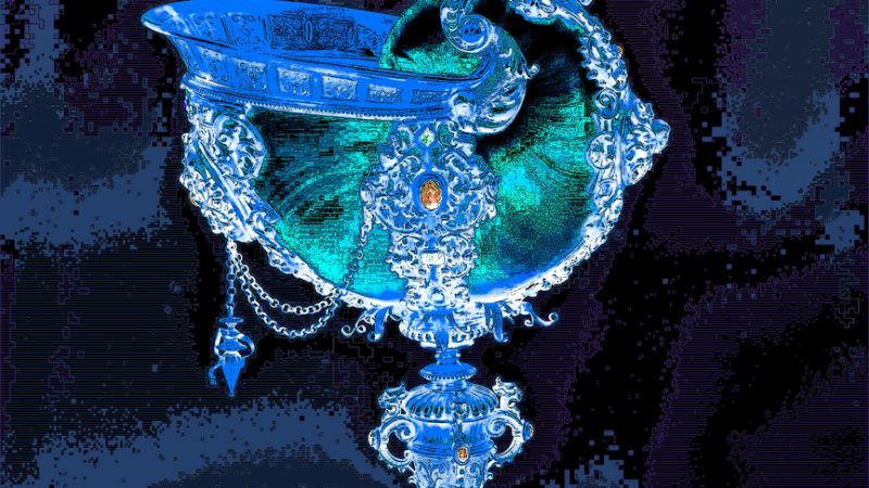 30.05.2021 Manufakturen-Blog-PopArt-Projekt: Nautilusmuschel-Pokal, bronze - basierend auf einem Foto von Michael Bahlo von Koch & Bergfelds Nautilusmuschel-Pokal aus dem 19. Jahrhundert, klassische Gründerzeit-Kunst... (Grafik: Wigmar Bressel)