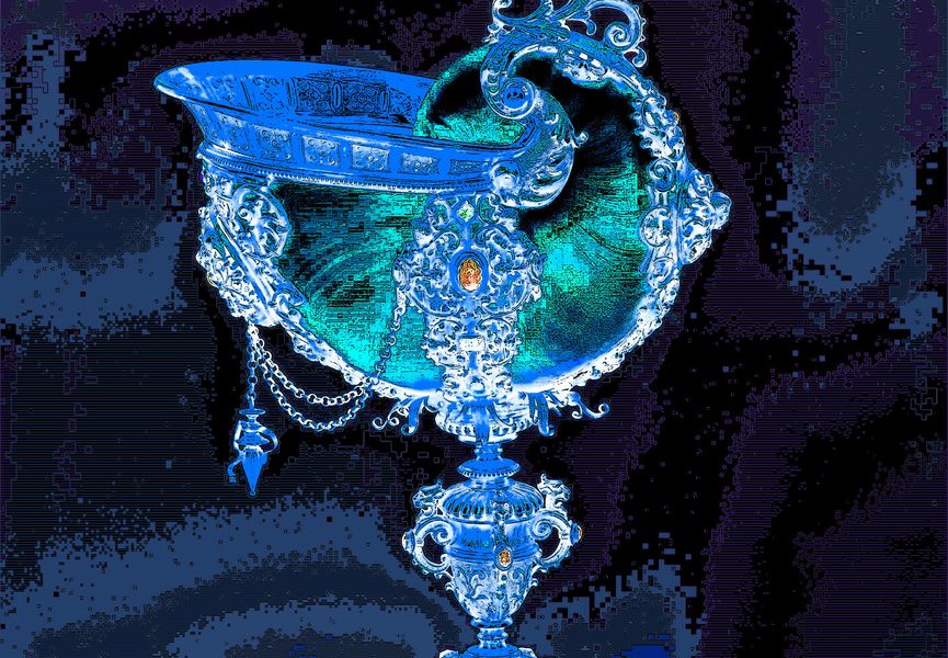 30.05.2021 Manufakturen-Blog-PopArt-Projekt: Nautilusmuschel-Pokal, bronze - basierend auf einem Foto von Michael Bahlo von Koch & Bergfelds Nautilusmuschel-Pokal aus dem 19. Jahrhundert, klassische Gründerzeit-Kunst... (Grafik: Wigmar Bressel)