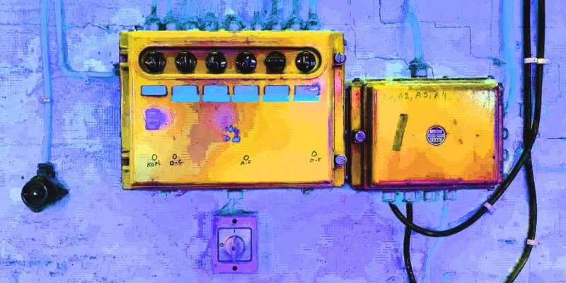 01.03.2023 Manufakturen-Blog-PopArt-Projekt: Elekroverteilung II, flieder - basierend auf einem Foto aus der Leinenweberei Seegers &_Sohn in Steinhude (Foto: Wigmar Bressel)