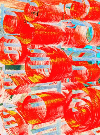08.02.2020 Manufakturen-Blog-PopArt-Projekt: Kupferdraht, rot I - basierend auf einem Foto in der Urban-Lampenschirmmanufaktur; aus dem Draht auf Rollen werden die Gestelle für die Lampenschirme geschnitten und gelötet. (Foto: Wigmar Bressel)