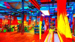 12.05.2023 Manufakturen-Blog-PopArt-Projekt: Weberei I, rot - basierend auf einem Foto im Websaal der Leinenweberei Seegers & Sohn in Steinhude am gleichnamigen Meer (Foto: Wigmar Bressel)