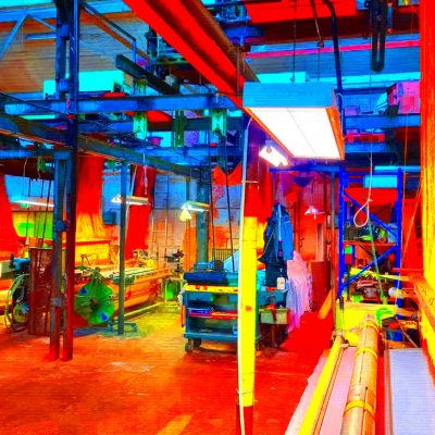 12.05.2023 Manufakturen-Blog-PopArt-Projekt: Weberei I, rot - basierend auf einem Foto im Websaal der Leinenweberei Seegers & Sohn in Steinhude am gleichnamigen Meer (Foto: Wigmar Bressel)