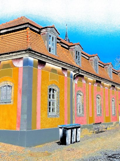 16.06.2023 Manufakturen-Blog-PopArt-Projekt: Keramik-Werkstatt II, orange - basierend auf einem Foto des Marstalls der Dornburger Schlösser, in dem in den Jahren 1920 - 1925 die Keramik-Werkstatt des Bauhauses Weimar untergebracht war; eine Keimzelle für Manufaktur-Design. Heute ein Museum dazu. (Foto: Wigmar Bressel)