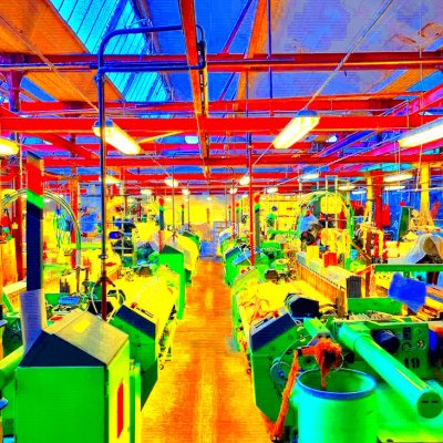 Manufakturen-Blog-PopArt-Projekt: Weberei II, gelb - basierend auf einem Foto im Websaal der Leinenmanufaktur Hoffmann in Neukirch/Lausitz (Foto: Wigmar Bressel)