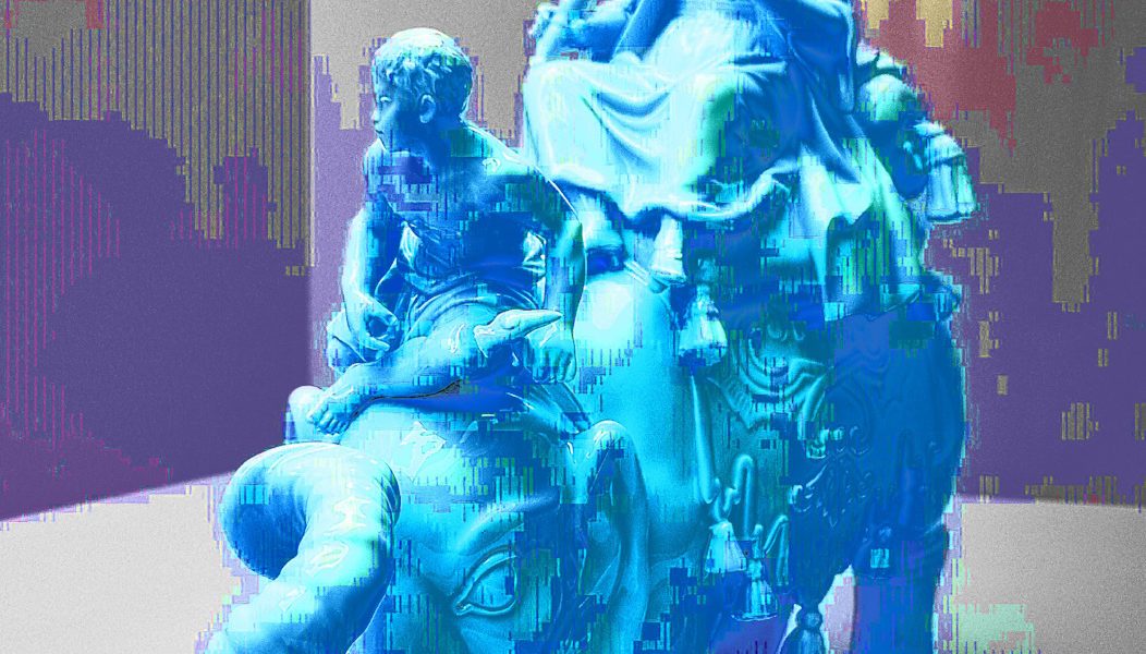 Manufakturen-Blog-PopArt-Projekt: Skulptur V, blau (Foto: Wigmar Bressel) - basierend auf einem Foto im Grassi-Museum für angewandte Kunst in Leipzig von der Plastik 'Herrscherin auf Elefant (Allegorie des Erdteils Asien)' aus der Porzellanmanufaktur Meissen von Kaendler aus dem Jahr 1745 (Nachfertigung aus dem Jahr 1983, im Eigentum der Bundesrepublik Deutschland)