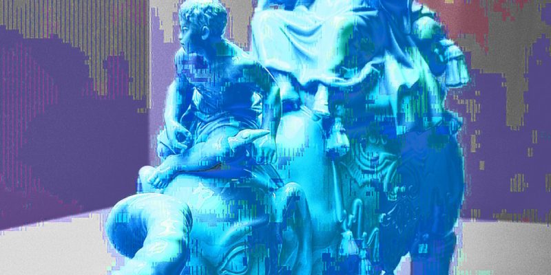 Manufakturen-Blog-PopArt-Projekt: Skulptur V, blau (Foto: Wigmar Bressel) - basierend auf einem Foto im Grassi-Museum für angewandte Kunst in Leipzig von der Plastik 'Herrscherin auf Elefant (Allegorie des Erdteils Asien)' aus der Porzellanmanufaktur Meissen von Kaendler aus dem Jahr 1745 (Nachfertigung aus dem Jahr 1983, im Eigentum der Bundesrepublik Deutschland)