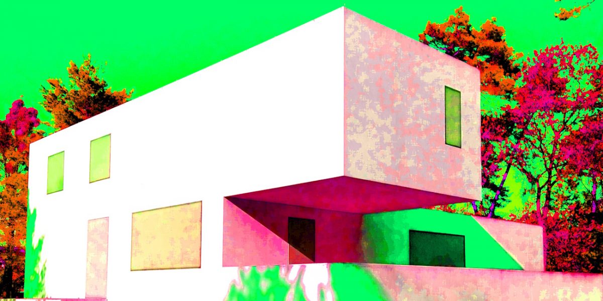 Manufakturen-Blog-PopArt-Projekt: Meisterhaus Gropius, neongrün (Foto: Wigmar Bressel) - basierend auf einem Foto vom Nachbau des im Krieg zerstörten Wohnhauses von Walter Gropius in der Meisterhäuser-Siedlung des Bauhauses in Dessau