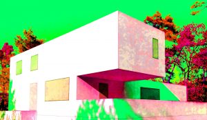 Manufakturen-Blog-PopArt-Projekt: Meisterhaus Gropius, neongrün (Foto: Wigmar Bressel) basierend auf einem Foto vom Nachbau des im Krieg zerstörten Wohnhauses von Walter Gropius in der Meisterhäuser-Siedlung des Bauhauses in Dessau