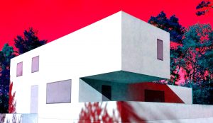 Manufakturen-Blog-PopArt-Projekt: Meisterhaus Gropius, rot (Foto: Wigmar Bressel) - basierend auf einem Foto vom Nachbau des im Krieg zerstörten Wohnhauses von Walter Gropius in der Meisterhäuser-Siedlung des Bauhauses in Dessau