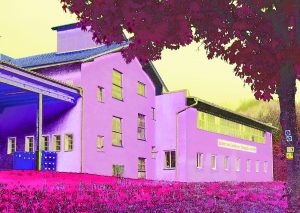 Manufakturen-Blog-PopArt-Projekt: Die Glashütte der Freiherren von Poschinger, fliederfarben (Foto: Wigmar Bressel) - basierend auf einem Foto von Martin Specht von der Manufaktur in Frauenau