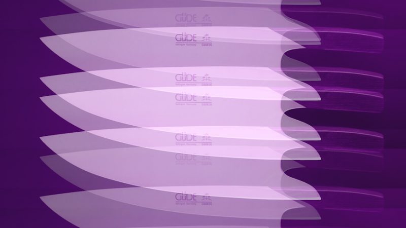 Manufakturen-Blog-PopArt-Projekt: Kochmesser III, purpur (Foto: Wigmar Bressel) - basierend auf einem Foto der Messermanufaktur Güde in Solingen vom Kochmesser 'The Knife'