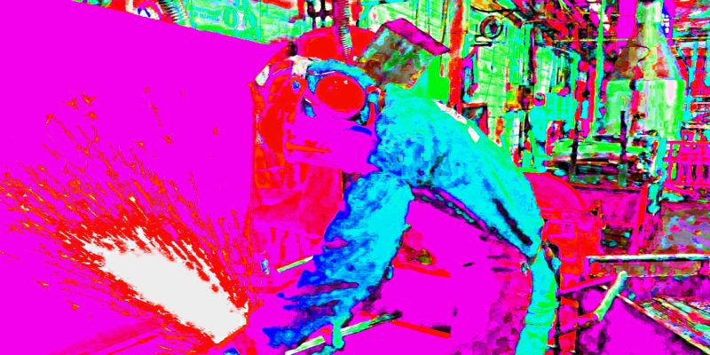 Manufakturen-Blog-PopArt-Projekt: Machete I, violett (Foto: Wigmar Bressel) - basierend auf einem Foto von Martin Specht in der kolumbianischen Macheten-Manufaktur Incolma in Manizales, hervorgegangen aus der Solinger Schmiede Gebr. Weyersberg aus dem 18. Jahrhundert