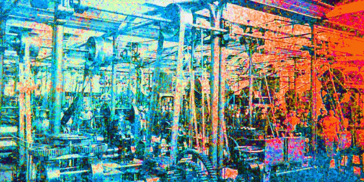 Manufakturen-Blog-PopArt-Projekt: Maschinensaal II, blau / rot (Grafik: Wigmar Bressel)