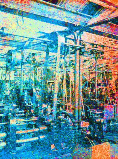 Manufakturen-Blog-PopArt-Projekt: Maschinensaal II, blau / rot (Grafik: Wigmar Bressel)