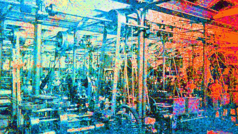 Manufakturen-Blog-PopArt-Projekt: Maschinensaal II, blau / rot (Grafik: Wigmar Bressel)