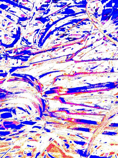 Manufakturen-Blog-PopArt-Projekt: Stanzreste, blau / weiß (Foto: Wigmar Bressel) - basierend auf einem Foto eines dreifarbigen Hand-Siebdrucks basierend auf einem Foto von sog. 'Schroten' in der Besteckmanufaktur von Koch & Bergfeld in der Neustadt von Bremen