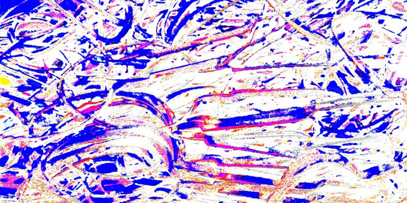 Manufakturen-Blog-PopArt-Projekt: Stanzreste, blau / weiß (Foto: Wigmar Bressel) - basierend auf einem Foto eines dreifarbigen Hand-Siebdrucks basierend auf einem Foto von sog. 'Schroten' in der Besteckmanufaktur von Koch & Bergfeld in der Neustadt von Bremen