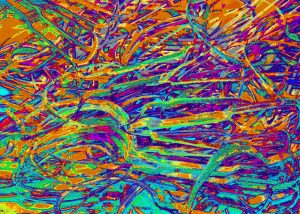 Manufakturen-Blog-PopArt-Projekt: Stanzreste, orange (Foto: Wigmar Bressel) - basierend auf einem Foto eines dreifarbigen Hand-Siebdrucks basierend auf einem Foto von sog. 'Schroten' in der Besteckmanufaktur von Koch & Bergfeld in der Neustadt von Bremen