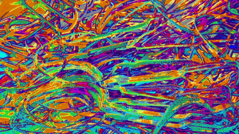 Manufakturen-Blog-PopArt-Projekt: Stanzreste, orange (Foto: Wigmar Bressel) - basierend auf einem Foto eines dreifarbigen Hand-Siebdrucks basierend auf einem Foto von sog. 'Schroten' in der Besteckmanufaktur von Koch & Bergfeld in der Neustadt von Bremen