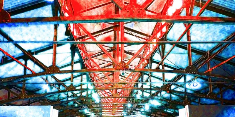 Manufakturen-Blog-PopArt-Projekt: Ofenhalle V, rot (Foto: Wigmar Bressel) - basierend auf einem Foto in der Alten Ofenhalle der Königlichen Porzellanmanufaktur (KPM) in der Berliner Wegelystraße 1; heute einer der Flagshipstores des Unternehmens.