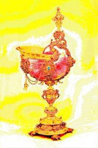 Manufakturen-Blog-PopArt-Projekt: Nautilusmuschel-Pokal, rot / gelb (Grafik: Wigmar Bressel)