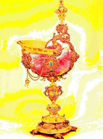 Manufakturen-Blog-PopArt-Projekt: Nautilusmuschel-Pokal, rot / gelb (Grafik: Wigmar Bressel)