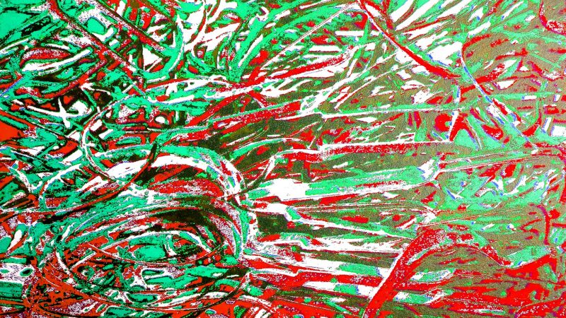 Manufakturen-Blog-PopArt-Projekt: Stanzreste, rot / grün (Foto: Wigmar Bressel) - basierend auf einem Foto eines dreifarbigen Hand-Siebdrucks basierend auf einem Foto von sog. 'Schroten' in der Besteckmanufaktur von Koch & Bergfeld in der Neustadt von Bremen