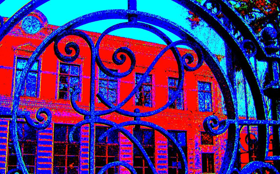 Manufakturen-Blog-PopArt-Projekt: Koch & Bergfeld Silberwarenmanufaktur III, rot / blau (Foto: Wigmar Bressel) - basierend auf einem Foto am historischen Standort Kirchweg 200 in der Bremer Neustadt