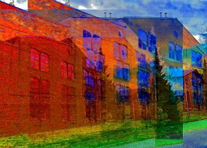 Manufakturen-Blog-PopArt-Projekt: Lauchhammer Kunstguss I, orange - basierend auf einem Foto von Produktionsgebäuden der Brandenburger Gießerei (Foto: Wigmar Bressel)