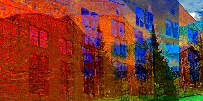 Manufakturen-Blog-PopArt-Projekt: Lauchhammer Kunstguss I, orange - basierend auf einem Foto von Produktionsgebäuden der Brandenburger Gießerei (Foto: Wigmar Bressel)